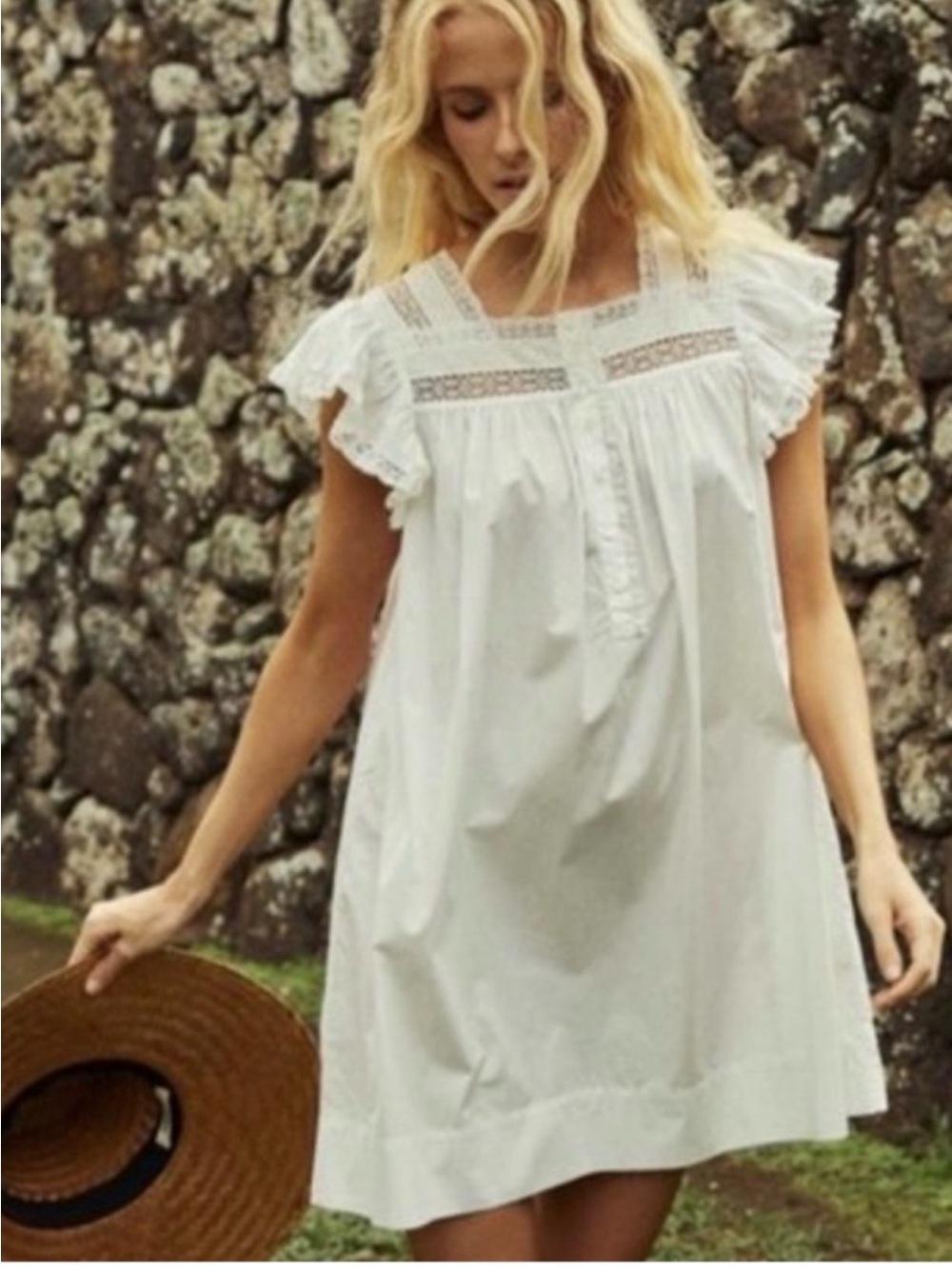 NWOT Doen Elena Dress in Salt White XS 100% Organic Cotton Mini Lace